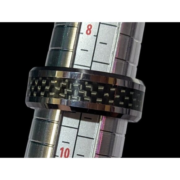 JFSG Tungsten Carbide Carbon Fiber Inlay Men's Wedding Ring 8mm Size 9 - Picture 5 of 10